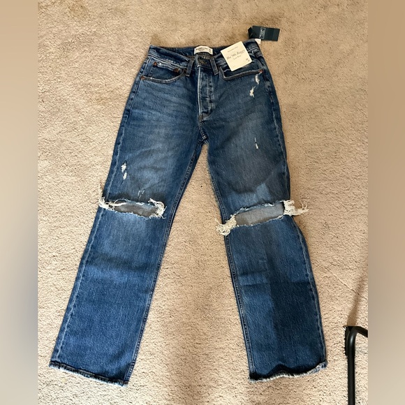 Abercrombie & Fitch Blue The ‘90s Baggy Low Rise Denim Jeans 26 short - Picture 1 of 3